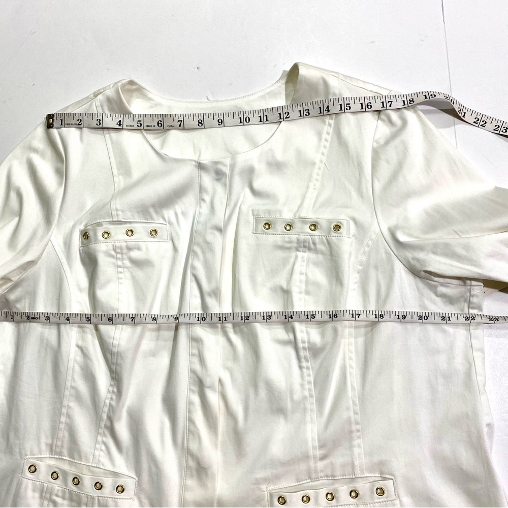Catherines White Blazer Plus Size 1X 18/20W Cotton Stretch Gold-tone Grommets - Picture 11 of 13